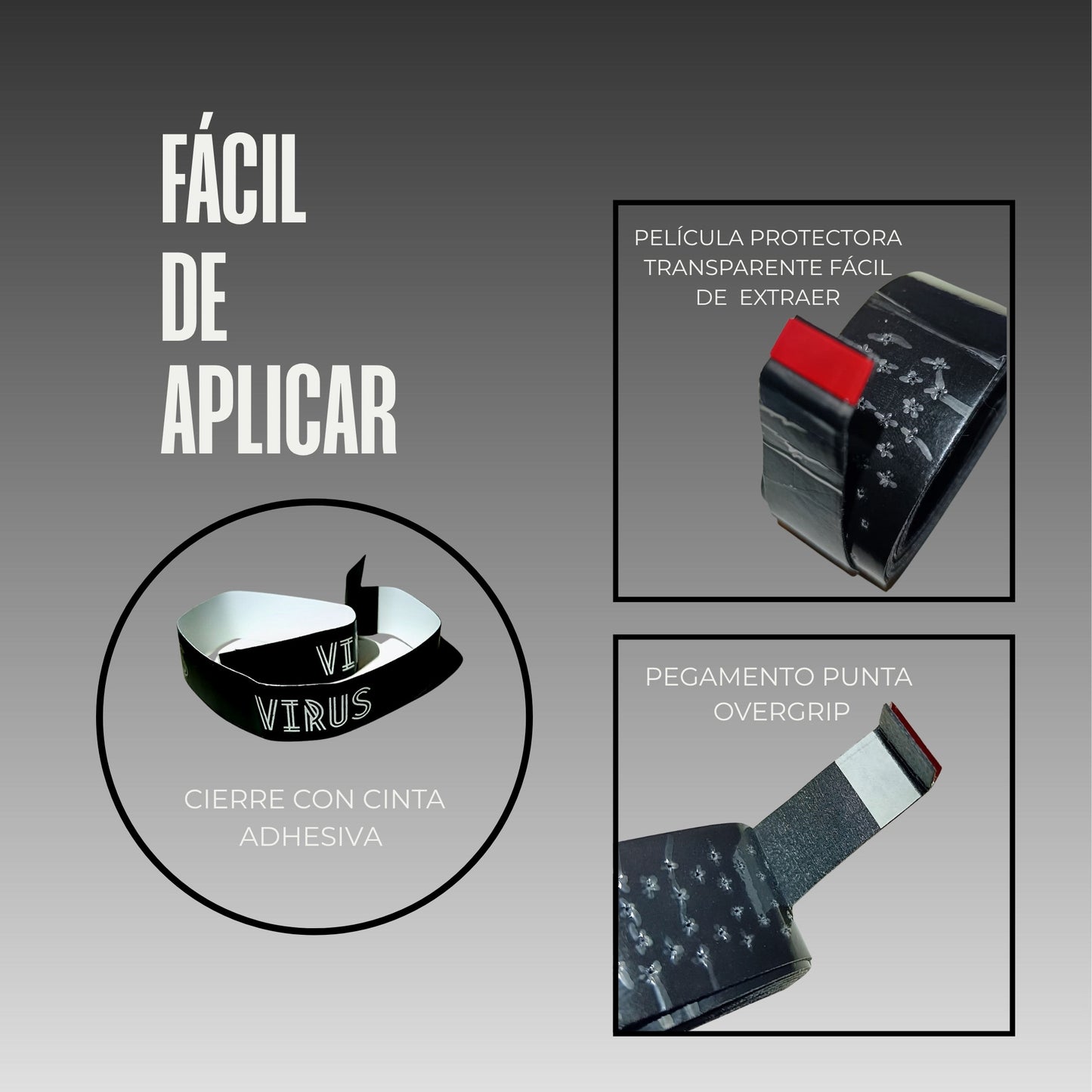 Overgrip VIRUS Beach Tennis fácil de aplicar instalación rápida